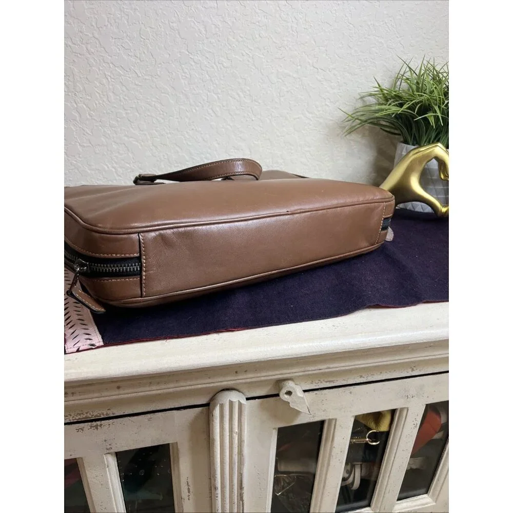 Coach (2021) Saddle Brown Graham Slim Briefcase Messenger Laptop Work Bag